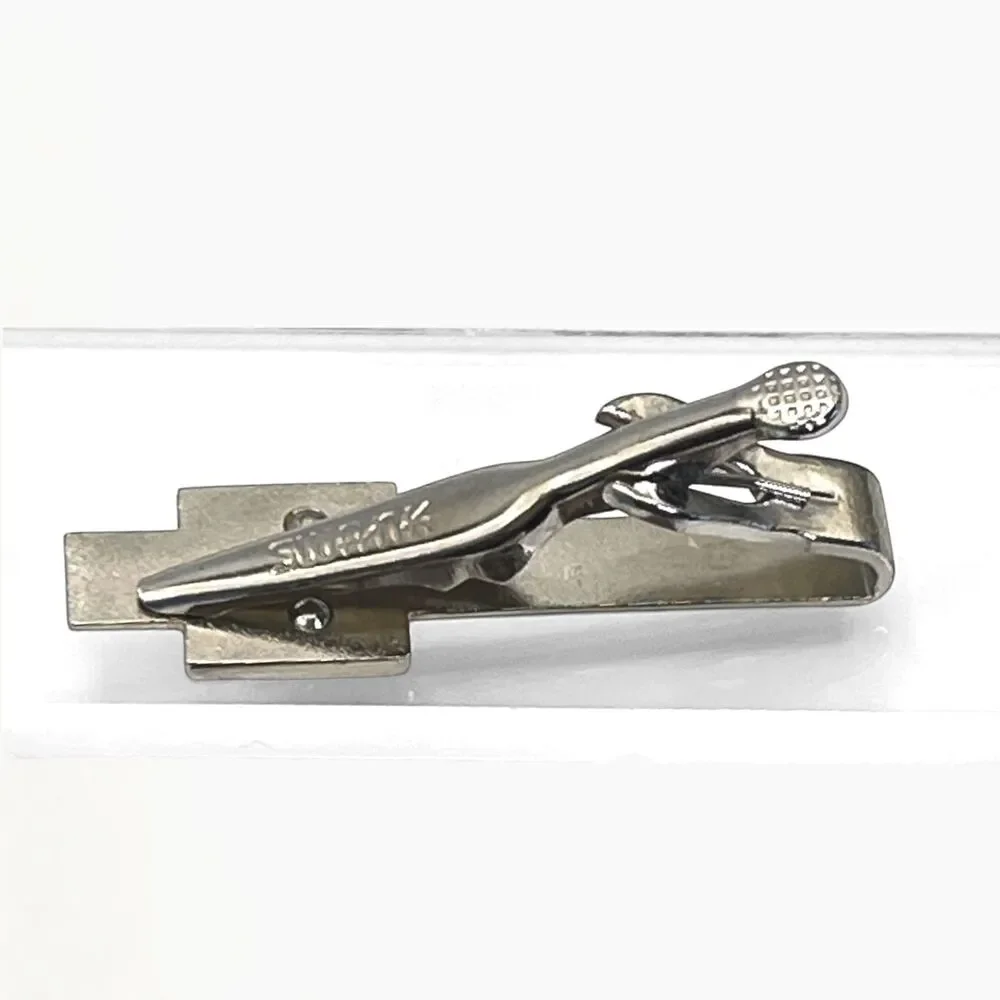 Vintage Swank F Monogram Mother of Pearl Cufflinks Tie Clip Set 2 Tone Initial